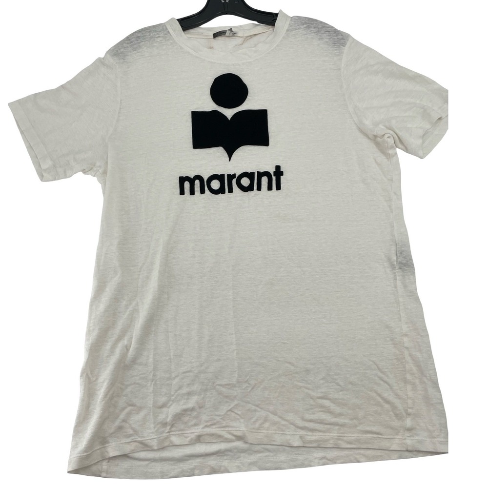 Isabel Marant Women's T-shirt Logo Graphic White Linen Size M